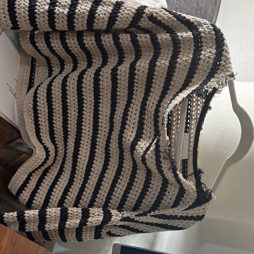Lucky Brand Black and Cream Off-the-Shoulder Sweater